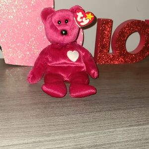 Ty VALENTINA Beanie Babies Fuchsia Bear with Heart Plush